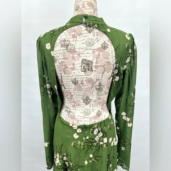 REFORMATION Lomita Green floral long sleeve open back PERSIS mini dress size 10. - Picture 5 of 16